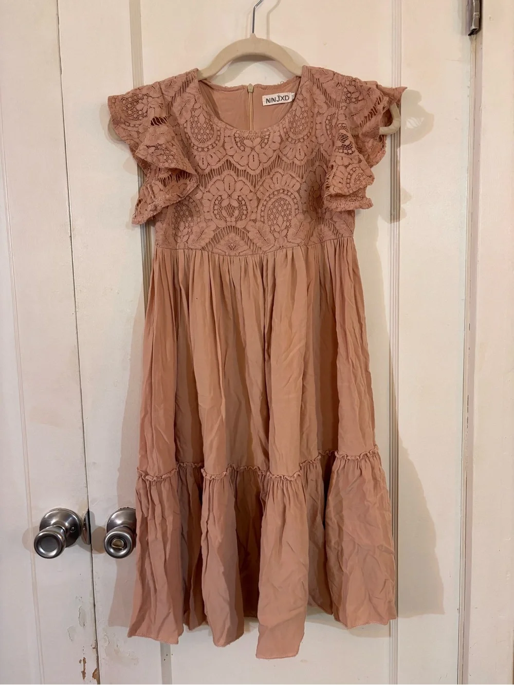 Girls' Dusty Rose Lace Bodice Ruffle Dress by